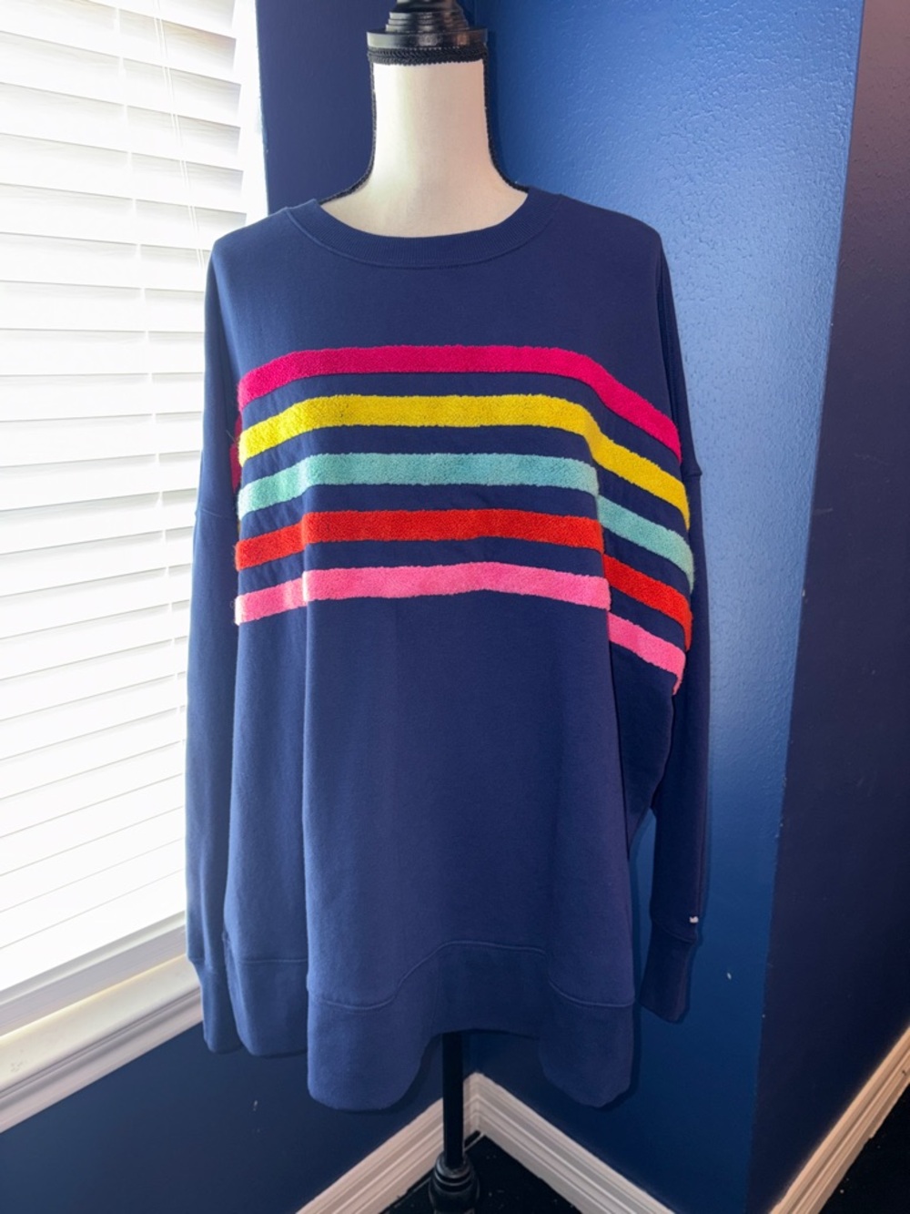 💙 Cabana by Crown & Ivy Royal Blue Striped Sweatshirt | Colorful Coastal Vibes